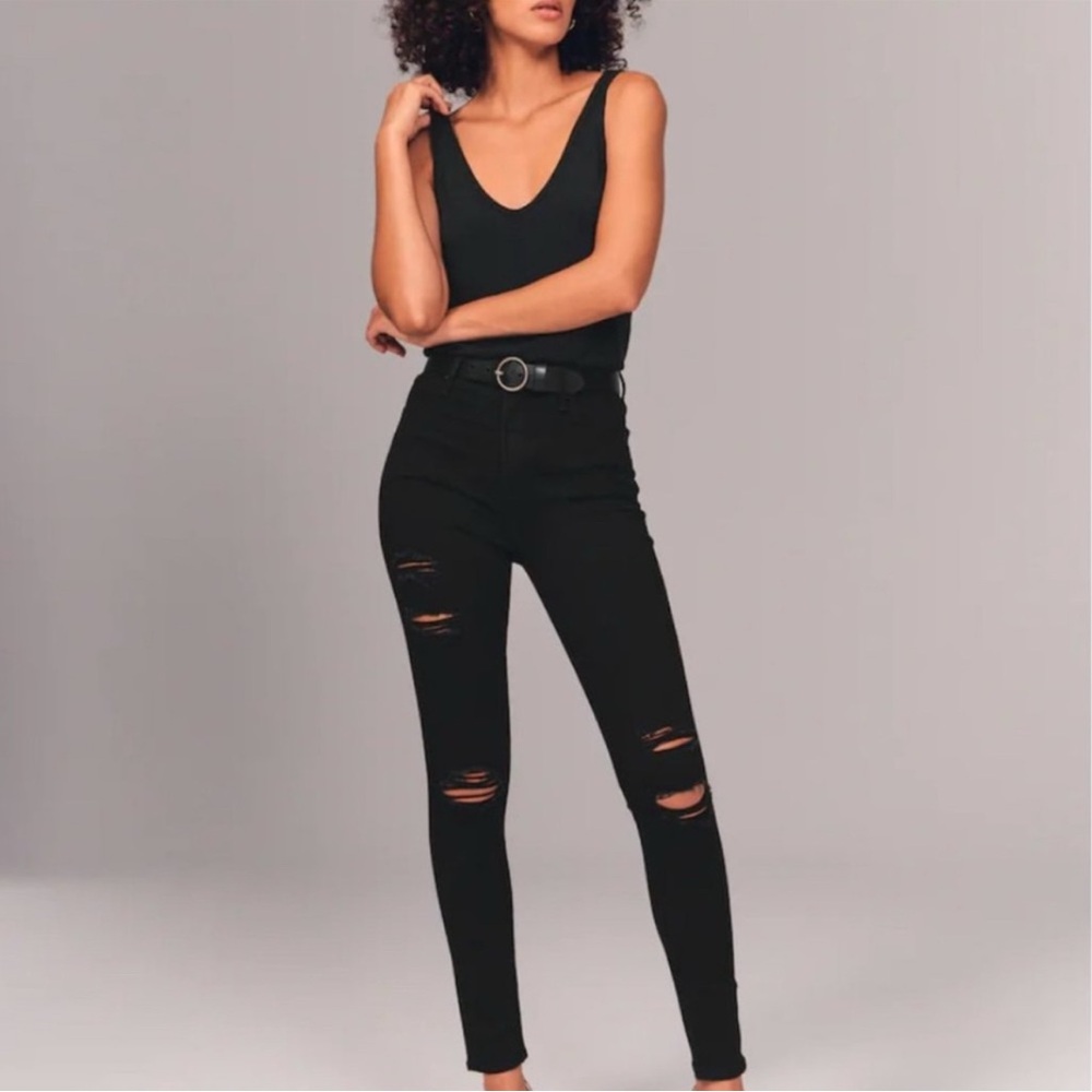 Abercrombie and Fitch Ultra High Rise Skinny Jeans, black ripped, size 27L